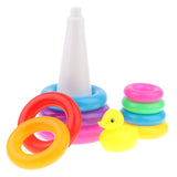 Maxbell Adorable Yellow Duck Toy with 9 Plastic Rainbow Color Stacking Rings Tower Toy, Kids Toddler Bath Tub Play Toy Gift