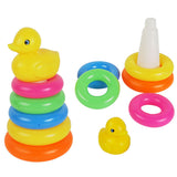 Maxbell Adorable Yellow Duck Toy with 9 Plastic Rainbow Color Stacking Rings Tower Toy, Kids Toddler Bath Tub Play Toy Gift