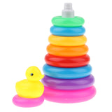 Maxbell Adorable Yellow Duck Toy with 9 Plastic Rainbow Color Stacking Rings Tower Toy, Kids Toddler Bath Tub Play Toy Gift