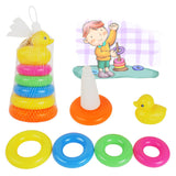 Maxbell Adorable Yellow Duck Toy with 9 Plastic Rainbow Color Stacking Rings Tower Toy, Kids Toddler Bath Tub Play Toy Gift