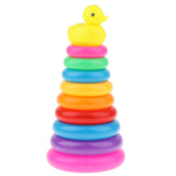 Maxbell Adorable Yellow Duck Toy with 9 Plastic Rainbow Color Stacking Rings Tower Toy, Kids Toddler Bath Tub Play Toy Gift