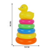 Maxbell Adorable Yellow Duck Toy with 9 Plastic Rainbow Color Stacking Rings Tower Toy, Kids Toddler Bath Tub Play Toy Gift