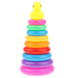 Maxbell Adorable Yellow Duck Toy with 9 Plastic Rainbow Color Stacking Rings Tower Toy, Kids Toddler Bath Tub Play Toy Gift