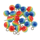 Maxbell 40 Pieces Round Striped Rainbow Resin Charms Pendants for Jewelry Making Craft 7mm