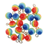 Maxbell 40 Pieces Round Striped Rainbow Resin Charms Pendants for Jewelry Making Craft 7mm