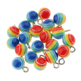 Maxbell 40 Pieces Round Striped Rainbow Resin Charms Pendants for Jewelry Making Craft 7mm