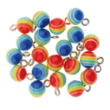 Maxbell 40 Pieces Round Striped Rainbow Resin Charms Pendants for Jewelry Making Craft 7mm