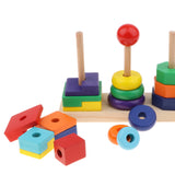 Maxbell Wooden 3 Column Rainbow Geometry Blocks Match Stack Tower Set Early Learning Toys for Kids