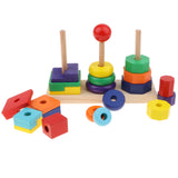 Maxbell Wooden 3 Column Rainbow Geometry Blocks Match Stack Tower Set Early Learning Toys for Kids