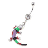 Maxbell 3 Pcs Fancy Crystal Enamel Gecko Snake Animal 14G Dangle Navel Belly Button Ring