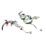 Maxbell 3 Pcs Fancy Crystal Enamel Gecko Snake Animal 14G Dangle Navel Belly Button Ring
