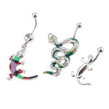 Maxbell 3 Pcs Fancy Crystal Enamel Gecko Snake Animal 14G Dangle Navel Belly Button Ring
