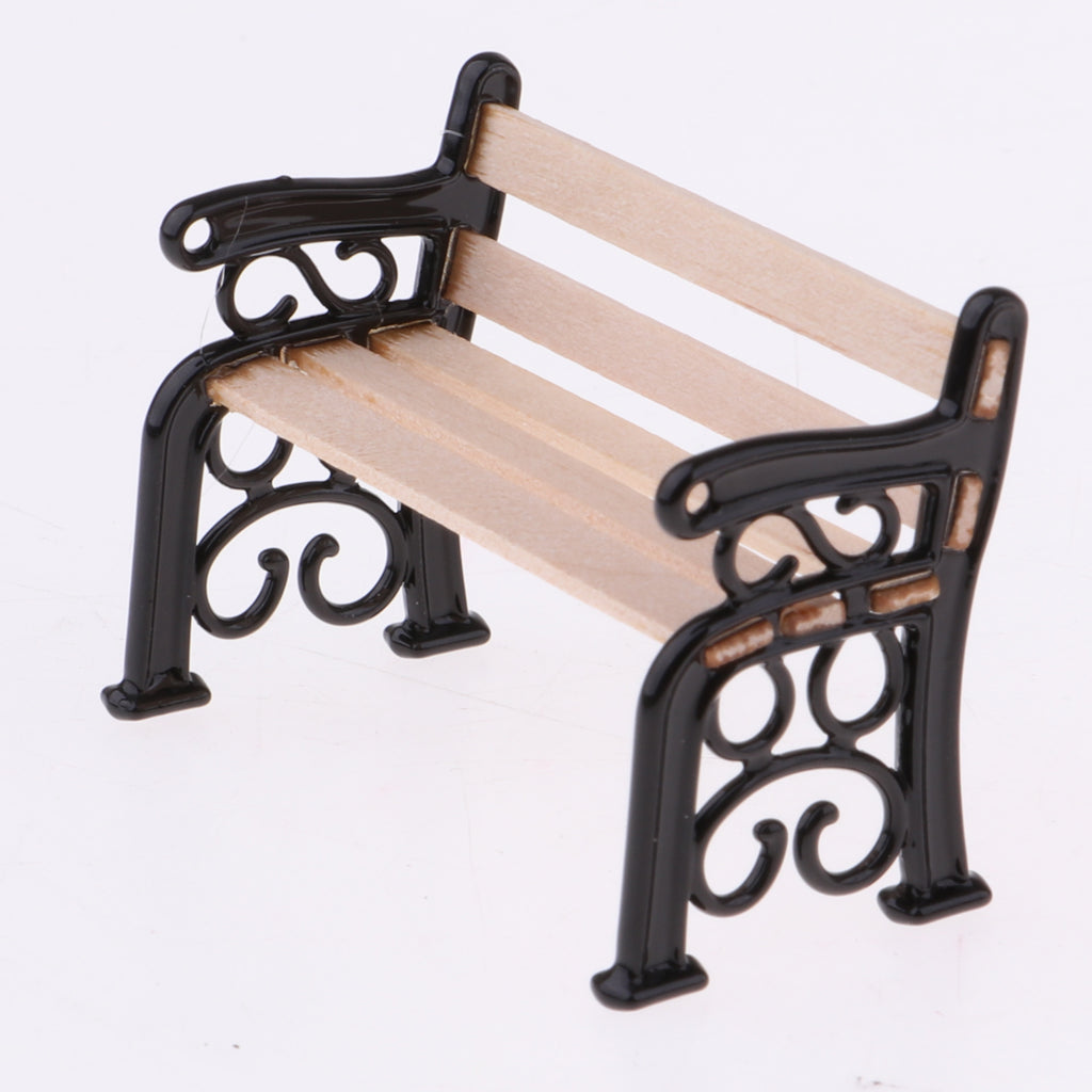 Maxbell 2pcs 1:12 Dollhouse Furniture Mini Wooden Bench with Street Lamp Garden Patio Accessories
