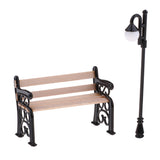 Maxbell 2pcs 1:12 Dollhouse Furniture Mini Wooden Bench with Street Lamp Garden Patio Accessories