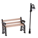 Maxbell 2pcs 1:12 Dollhouse Furniture Mini Wooden Bench with Street Lamp Garden Patio Accessories