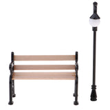 Maxbell 2pcs 1:12 Dollhouse Furniture Mini Wooden Bench with Street Lamp Garden Patio Accessories