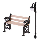 Maxbell 2pcs 1:12 Dollhouse Furniture Mini Wooden Bench with Street Lamp Garden Patio Accessories