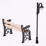 Maxbell 2pcs 1:12 Dollhouse Furniture Mini Wooden Bench with Street Lamp Garden Patio Accessories