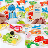 Maxbell Magnetic Fishing Game Toy, 22 Wooden Fish Animal Model & 2 poles with Ocean Jigsaw Puzzle Board Educational Pretend Play Toy Toddler Gift