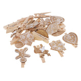 Maxbell 20Piecesvintage wooden mini pegs craft wood colour photo hanging spring clips