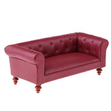 Maxbell European Style 12th Leather Long Sofa Couch Dollhouse Living Room Furniture Home Model Display Ornaments Red