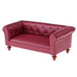 Maxbell European Style 12th Leather Long Sofa Couch Dollhouse Living Room Furniture Home Model Display Ornaments Red