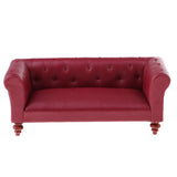 Maxbell European Style 12th Leather Long Sofa Couch Dollhouse Living Room Furniture Home Model Display Ornaments Red