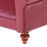 Maxbell European Style 12th Leather Long Sofa Couch Dollhouse Living Room Furniture Home Model Display Ornaments Red