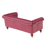 Maxbell European Style 12th Leather Long Sofa Couch Dollhouse Living Room Furniture Home Model Display Ornaments Red