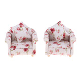 Maxbell 2 Set 1/12 Floral Single Sofa + Cushions Set Furniture for Dolls House Living Room Decoration