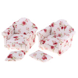 Maxbell 2 Set 1/12 Floral Single Sofa + Cushions Set Furniture for Dolls House Living Room Decoration