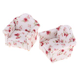 Maxbell 2 Set 1/12 Floral Single Sofa + Cushions Set Furniture for Dolls House Living Room Decoration