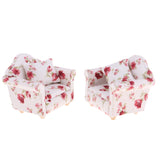 Maxbell 2 Set 1/12 Floral Single Sofa + Cushions Set Furniture for Dolls House Living Room Decoration