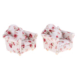 Maxbell 2 Set 1/12 Floral Single Sofa + Cushions Set Furniture for Dolls House Living Room Decoration