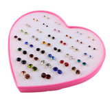 Maxbell 36 Pairs Cute Stud Set Love Heart Box Lady Girls Crystal  Earring Studs Gift