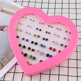 Maxbell 36 Pairs Cute Stud Set Love Heart Box Lady Girls Crystal  Earring Studs Gift