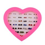 Maxbell 36 Pairs Cute Stud Set Love Heart Box Lady Girls Crystal  Earring Studs Gift
