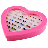 Maxbell 36 Pairs Cute Stud Set Love Heart Box Lady Girls Crystal  Earring Studs Gift