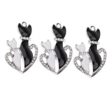 Maxbell 3 Pieces Silver Tone Enamel Cat Lover Charms Rhinestone Pendants for DIY Jewelry Making Crafting Fit Necklace Bracelet Spacers Dangle Beads - 35x24mm