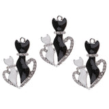 Maxbell 3 Pieces Silver Tone Enamel Cat Lover Charms Rhinestone Pendants for DIY Jewelry Making Crafting Fit Necklace Bracelet Spacers Dangle Beads - 35x24mm