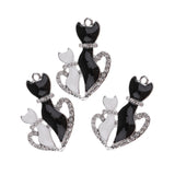 Maxbell 3 Pieces Silver Tone Enamel Cat Lover Charms Rhinestone Pendants for DIY Jewelry Making Crafting Fit Necklace Bracelet Spacers Dangle Beads - 35x24mm