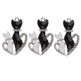 Maxbell 3 Pieces Silver Tone Enamel Cat Lover Charms Rhinestone Pendants for DIY Jewelry Making Crafting Fit Necklace Bracelet Spacers Dangle Beads - 35x24mm