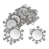 Maxbell 10 Pieces 25mm Vintage Christmas Snowflake Pendant Trays, Tibetan Silver, Blanks Cameo Bezel Cabochon Settings for Jewelry Making Charms