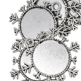 Maxbell 10 Pieces 25mm Vintage Christmas Snowflake Pendant Trays, Tibetan Silver, Blanks Cameo Bezel Cabochon Settings for Jewelry Making Charms