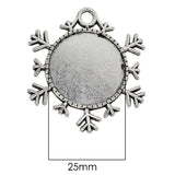 Maxbell 10 Pieces 25mm Vintage Christmas Snowflake Pendant Trays, Tibetan Silver, Blanks Cameo Bezel Cabochon Settings for Jewelry Making Charms