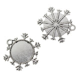 Maxbell 10 Pieces 25mm Vintage Christmas Snowflake Pendant Trays, Tibetan Silver, Blanks Cameo Bezel Cabochon Settings for Jewelry Making Charms