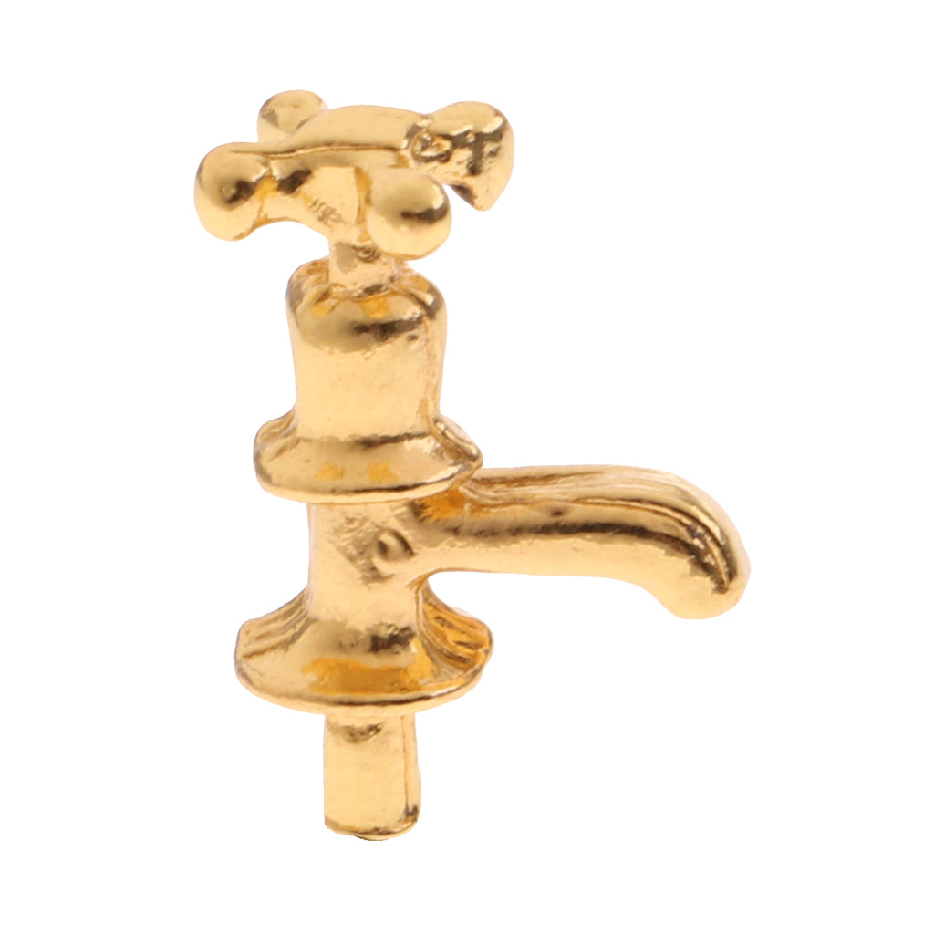 Maxbell Set of 10pcs Metal Golden Water Faucet Model 1/12 Dollhouse Room Items Accessories
