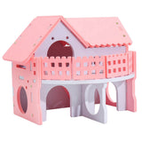 Maxbell Double Layers Hamster Wooden Pink Villa House Small Pet Hideout Rats Home