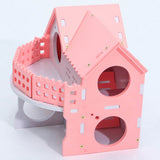 Maxbell Double Layers Hamster Wooden Pink Villa House Small Pet Hideout Rats Home