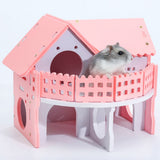 Maxbell Double Layers Hamster Wooden Pink Villa House Small Pet Hideout Rats Home